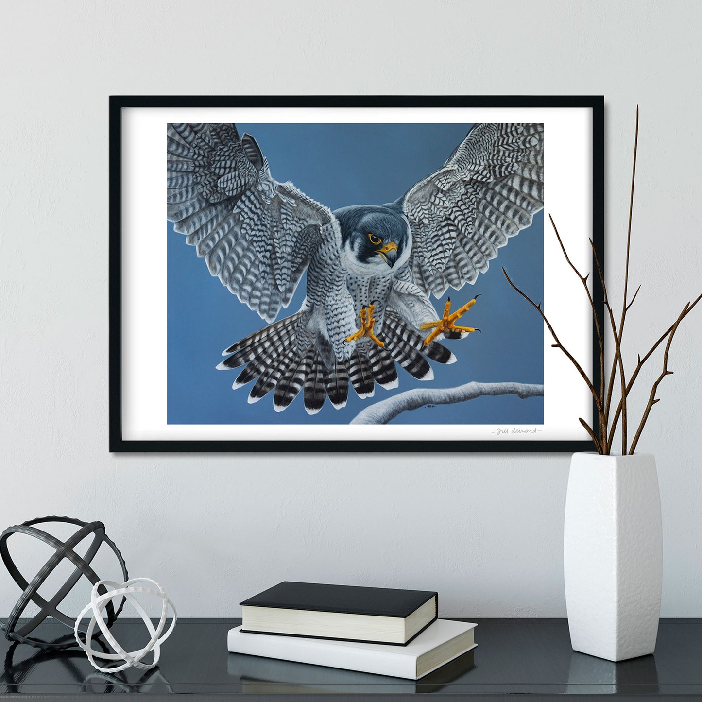 Flying Peregrine Falcon Art Prints - Bird of Prey Art by Jill Dimond