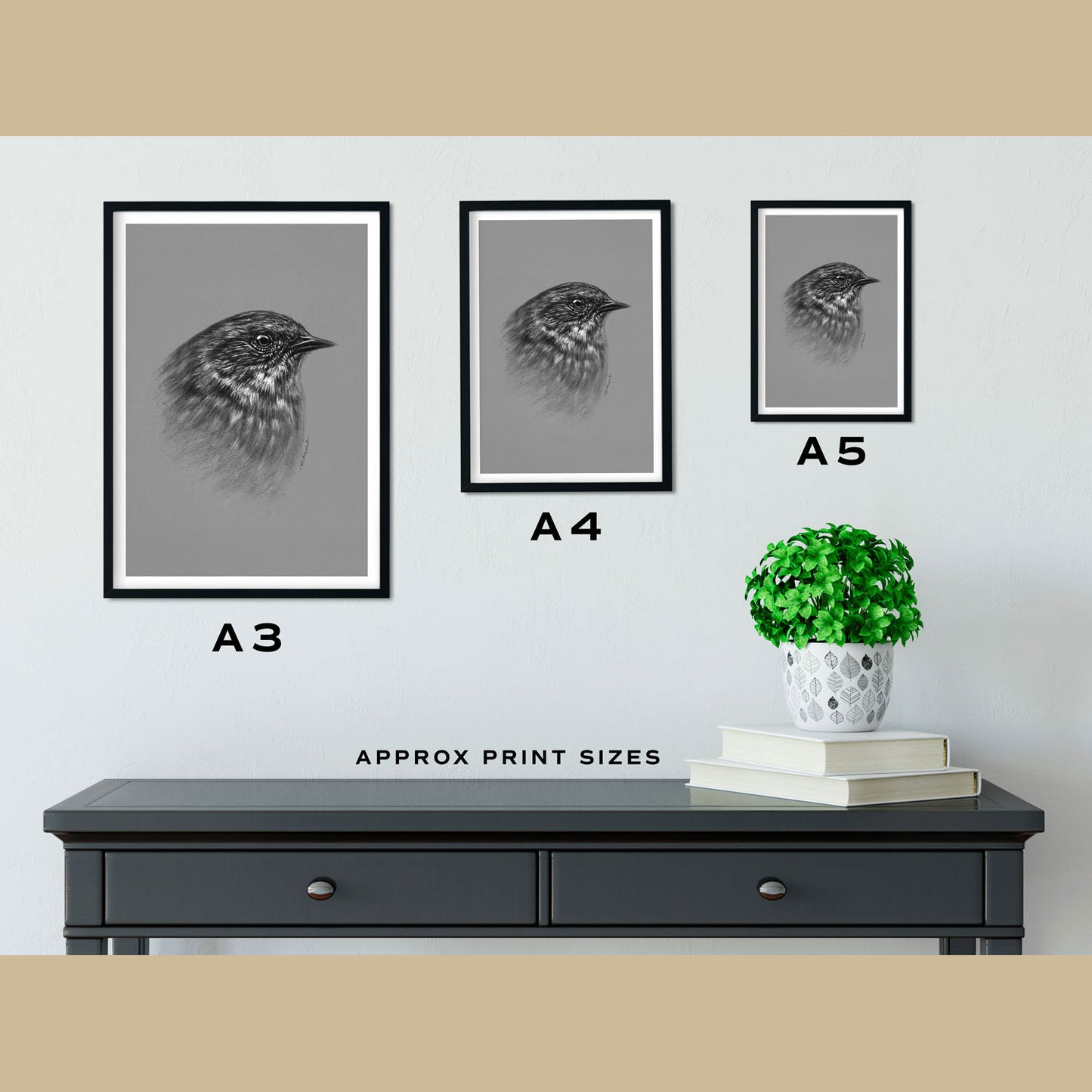 Dunnock Prints Size Comparison - The Thriving Wild
