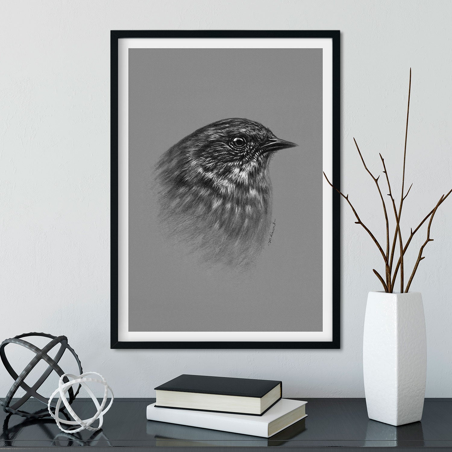 Dunnock Wall Art in Frame Garden Birds - The Thriving Wild - Jill Dimond