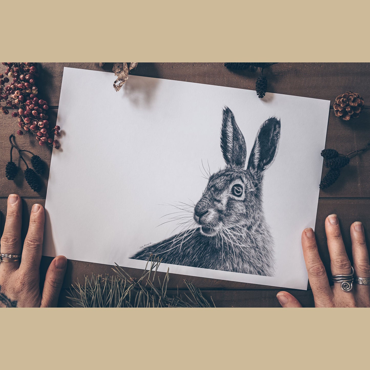 Hare Fine Art Print Flatlay - The Thriving Wild