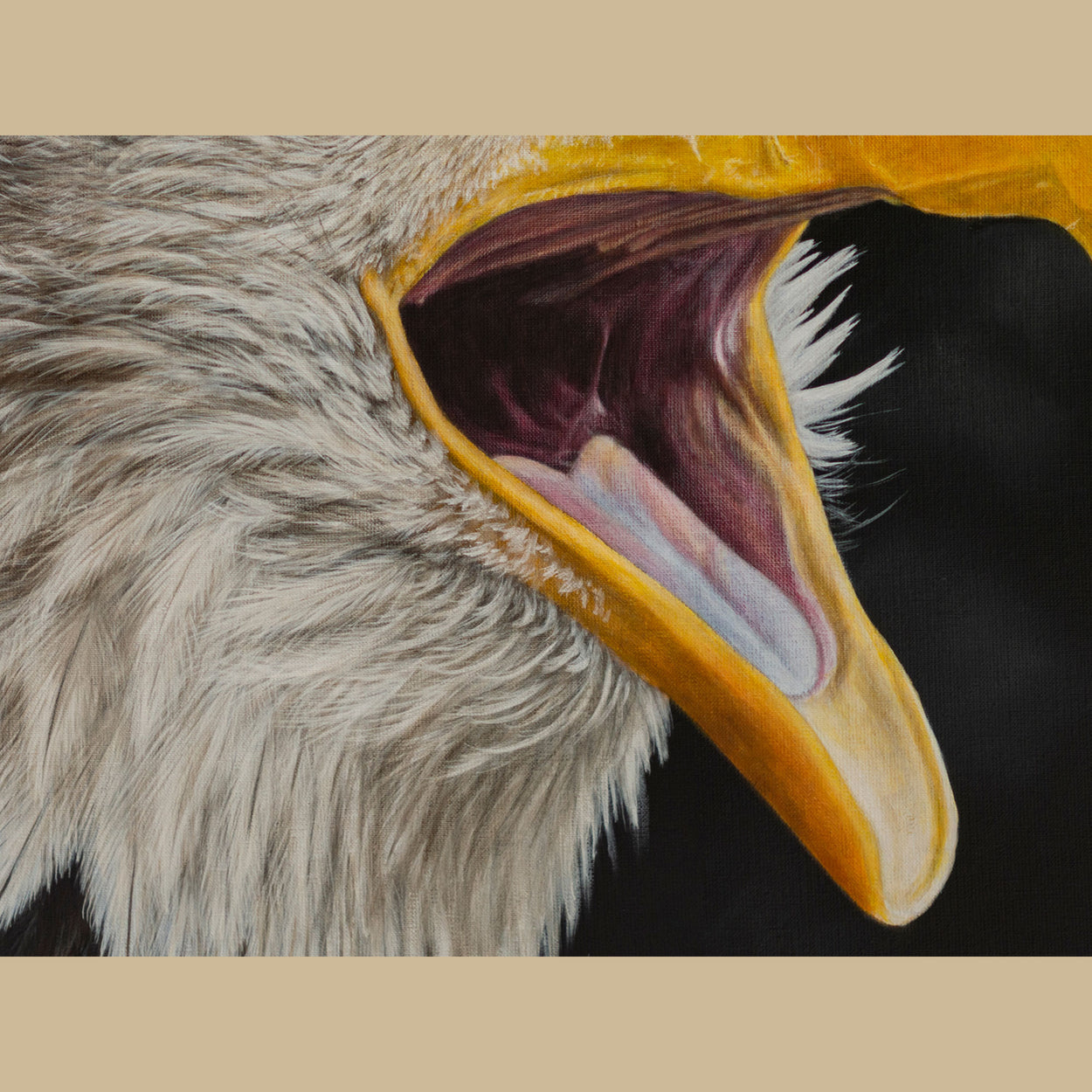 Close-up of bald eagle painting of beak and mouth