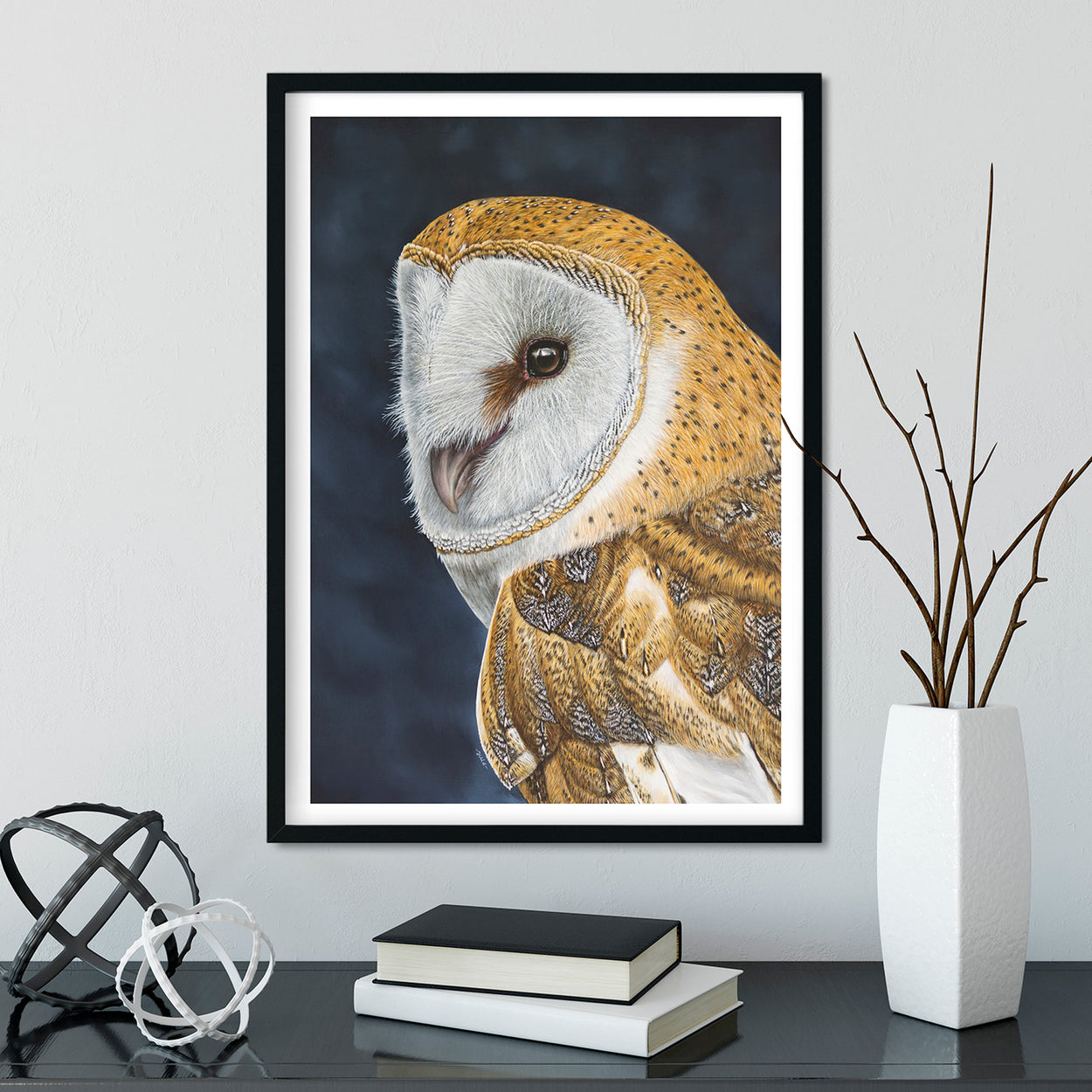 Barn Owl art print in frame - by Jill Dimond