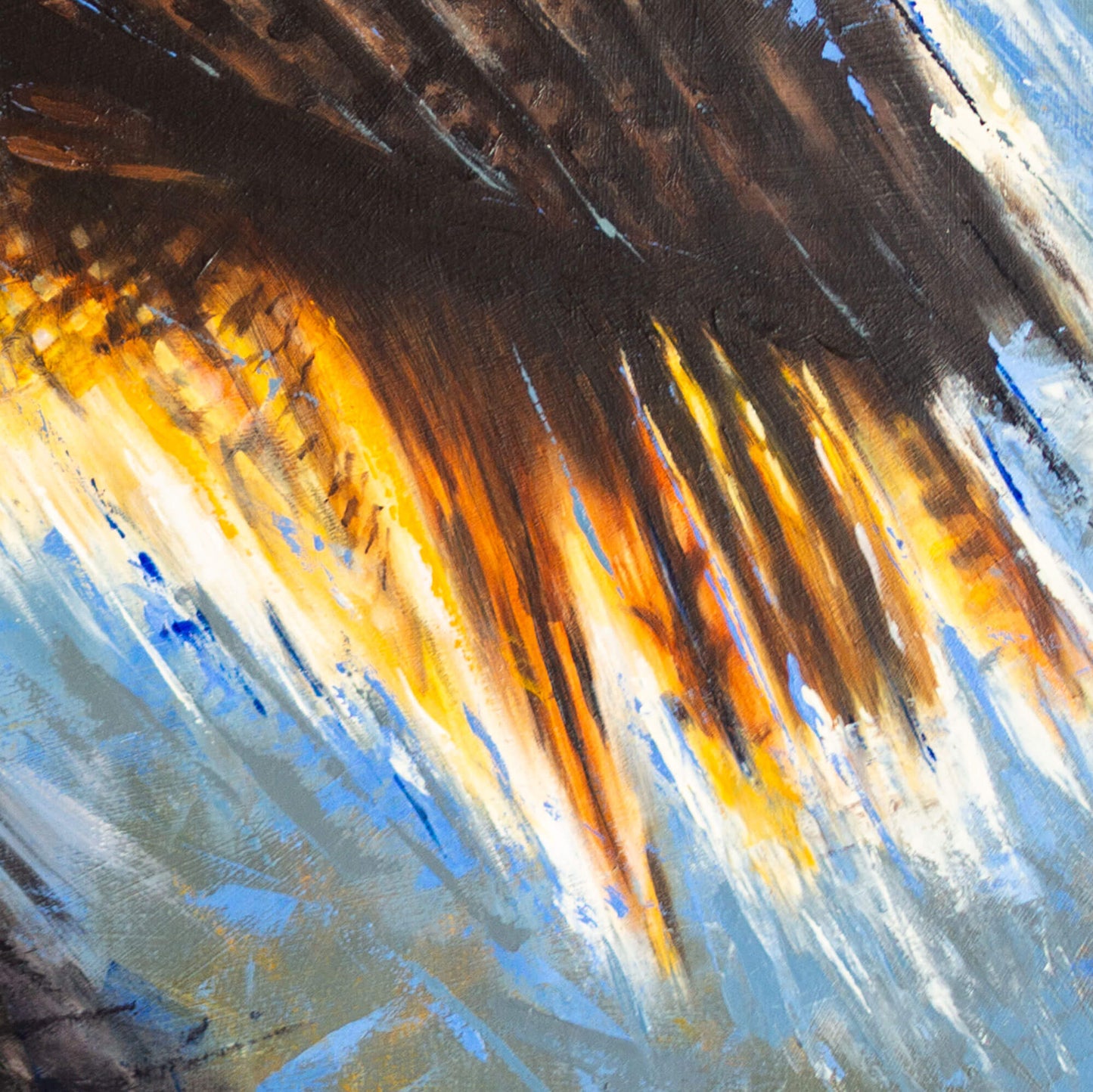 Eurasian eagle owl original oil painting close-up detail of tail feathers, by bird artist Jill Dimond