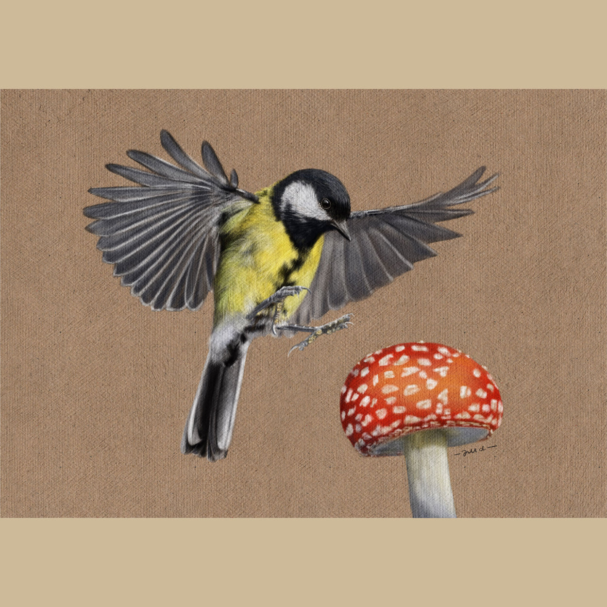 Flying Great Tit Art Prints (Parus Major)