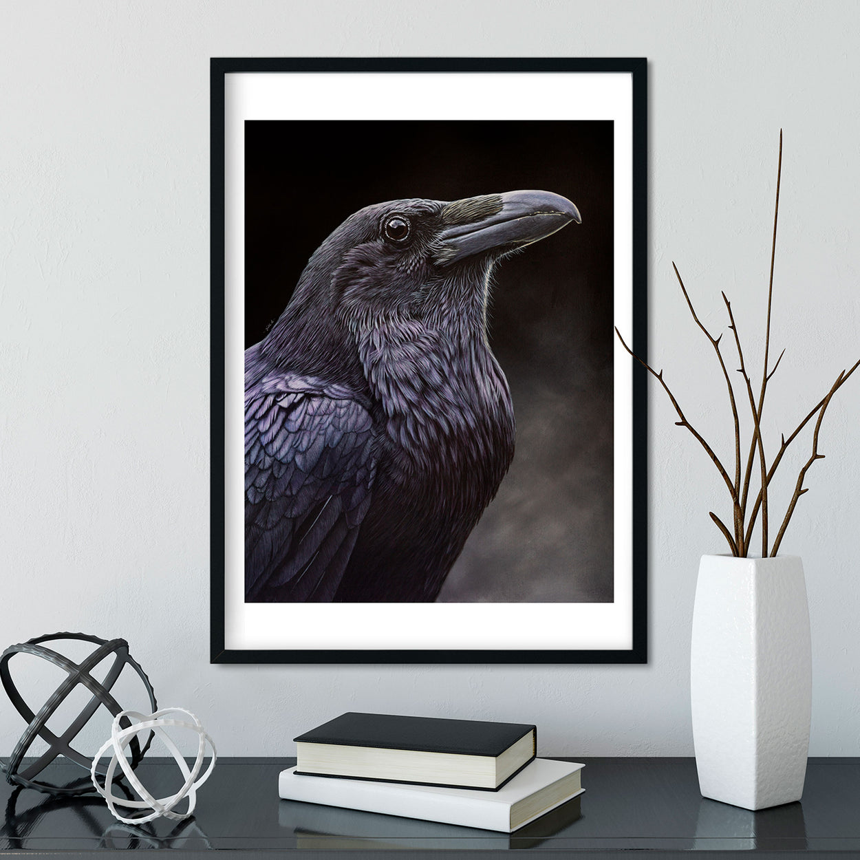 Raven Portrait Art print in Frame - Jill Dimond