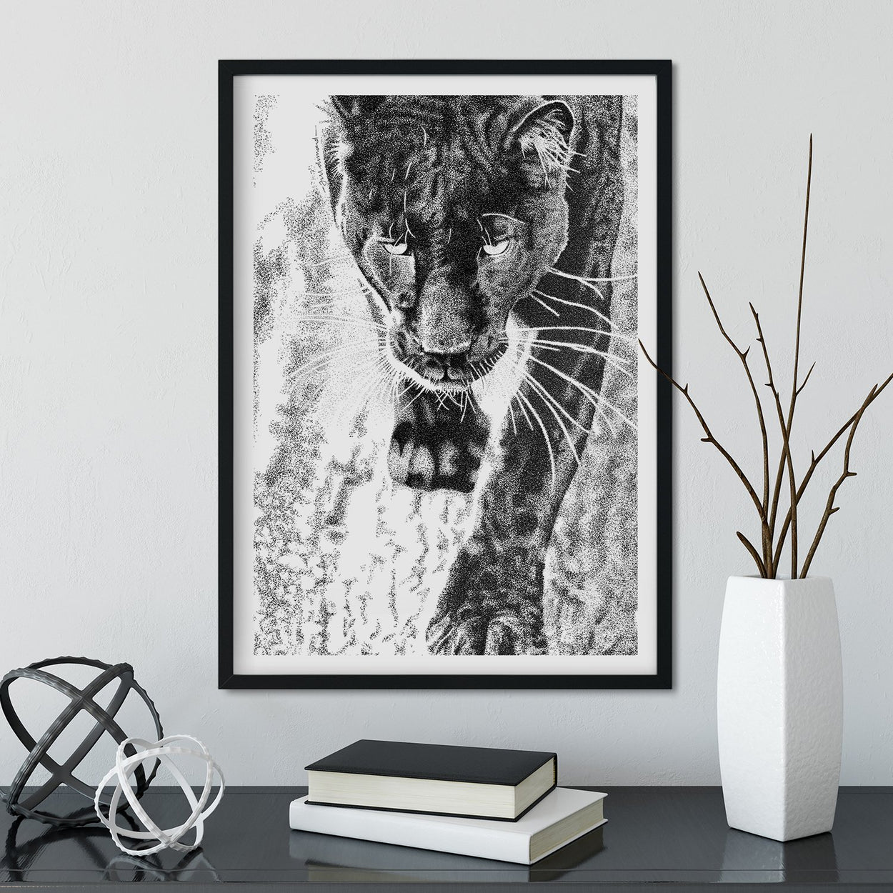 Black Leopard Wall Art Framed - The Thriving Wild