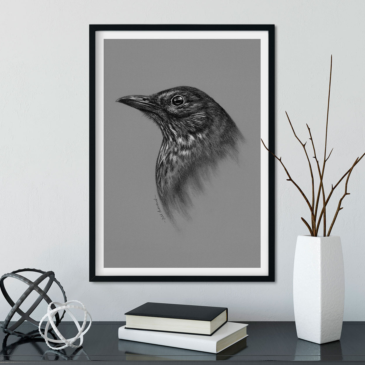 Blackbird Wall Art in Frame Garden Birds - The Thriving Wild