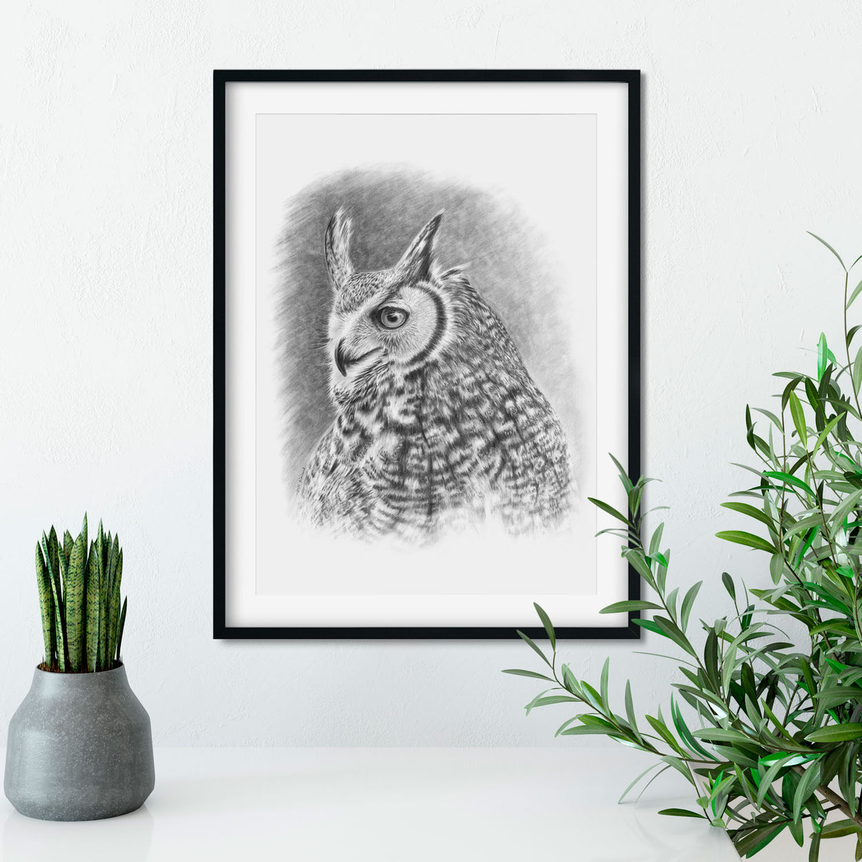 Great Horned Owl Drawing Framed Wall - The Thriving Wild - Jill Dimond