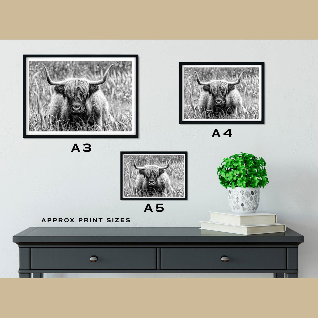 Highland Cow Prints Size Comparison - The Thriving Wild