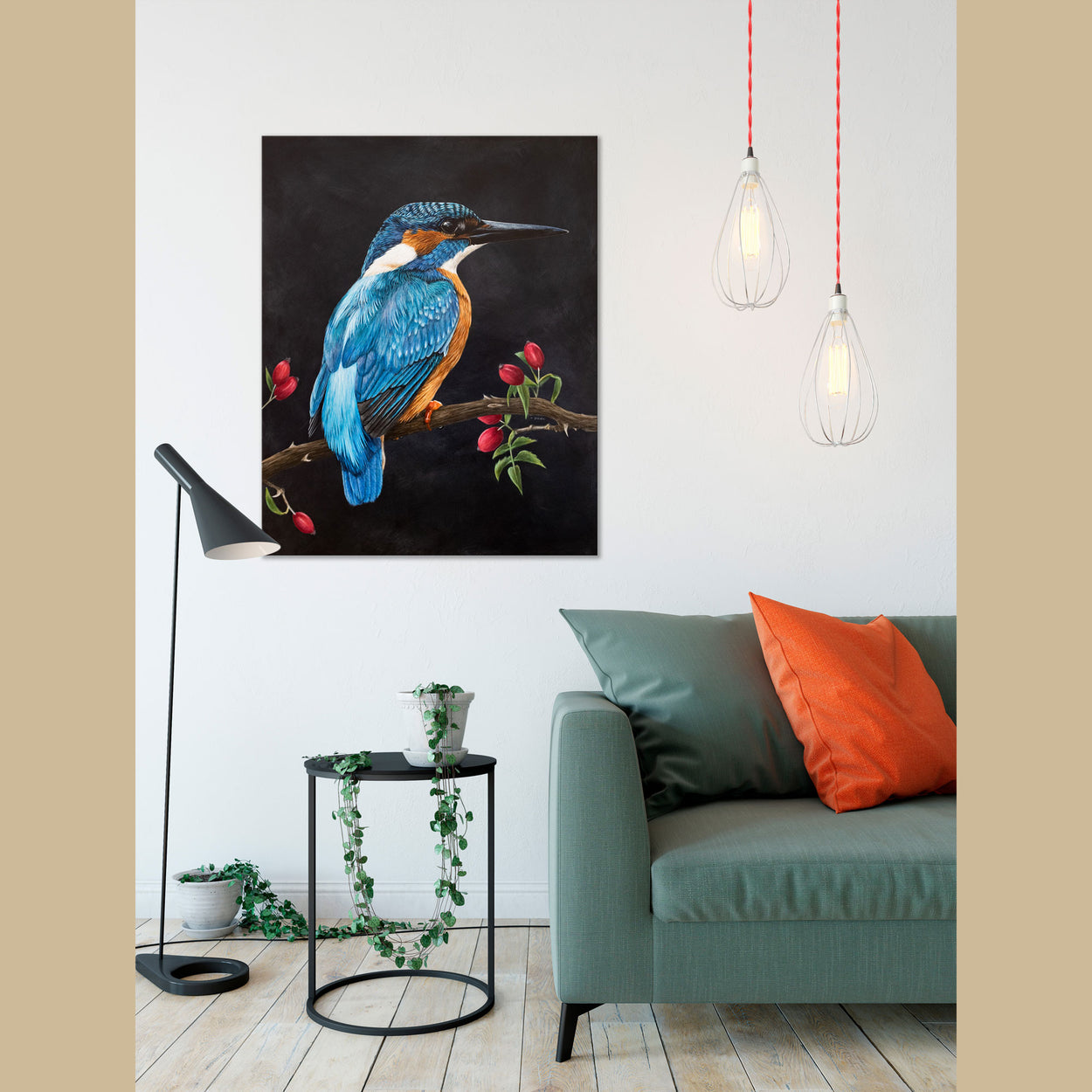 Kingfisher Painting on Wall - Jill Dimond Artist