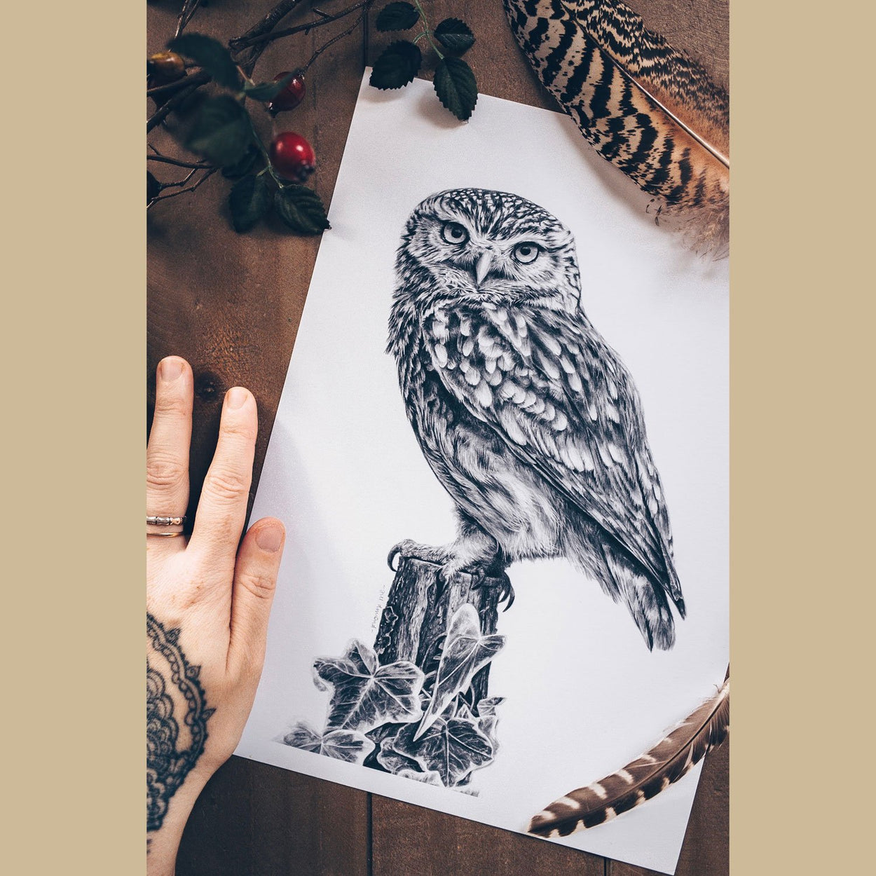 Little Owl Art Print on Table 2 - The Thriving Wild