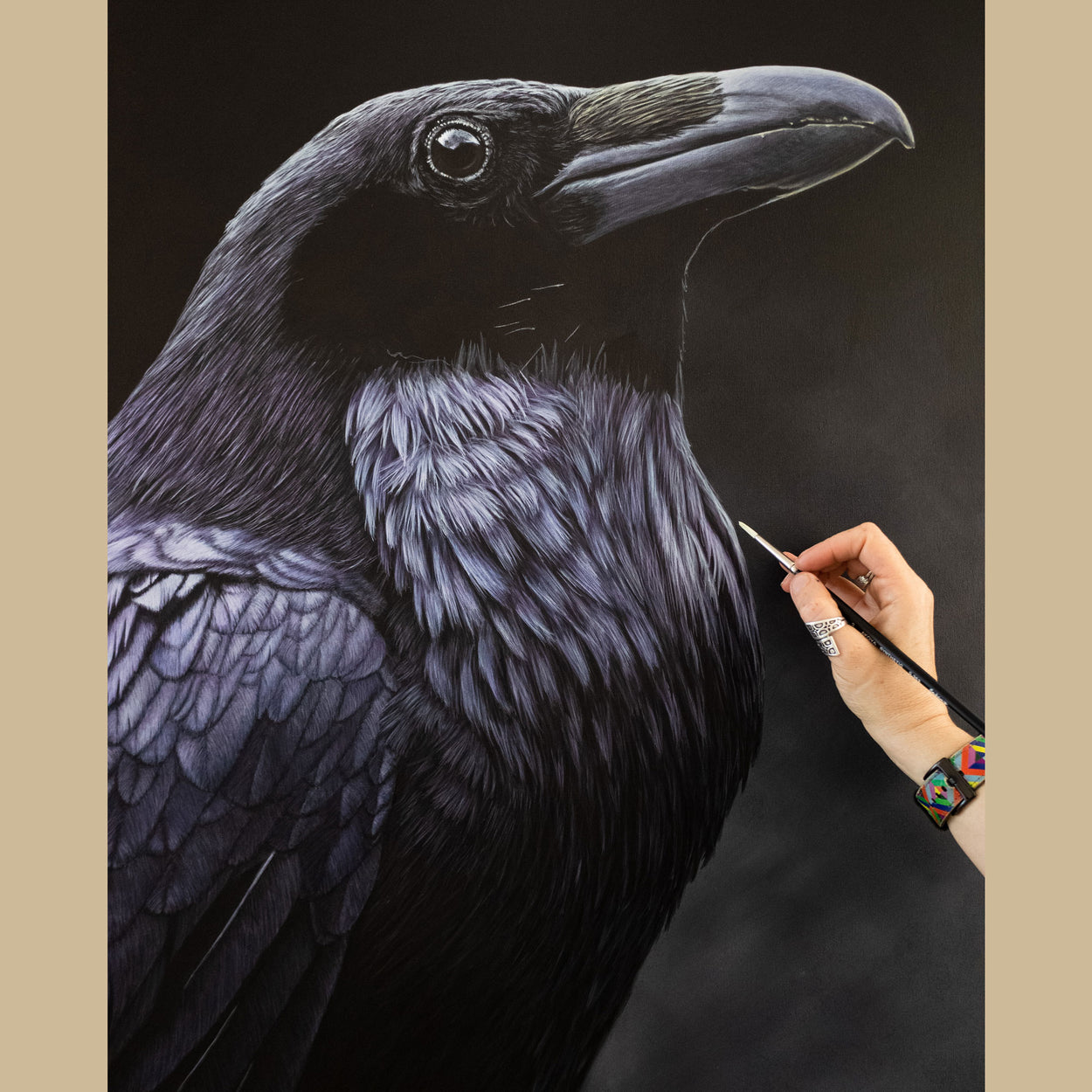 Raven Acrylic Painting in Progress - by Jill Dimond